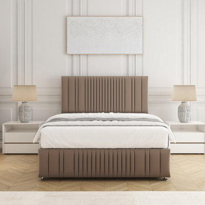 Bsspoke Rosie Divan Bed Set Mink Plush Velvet 24Inch Headboard & Footboard Mattress & No Drawers Double King 3Ft 4Ft 6Ft - image 1