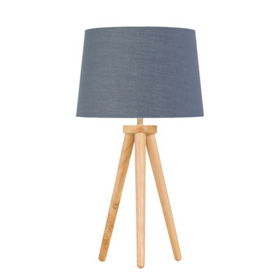 First Choice Lighting Voyage - Light Oak Table Lamp Or Bedside Light With Grey & Gold Shade - image 1