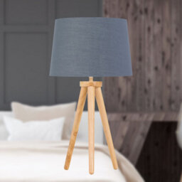 First Choice Lighting Voyage - Light Oak Table Lamp Or Bedside Light With Grey & Gold Shade - thumbnail 3