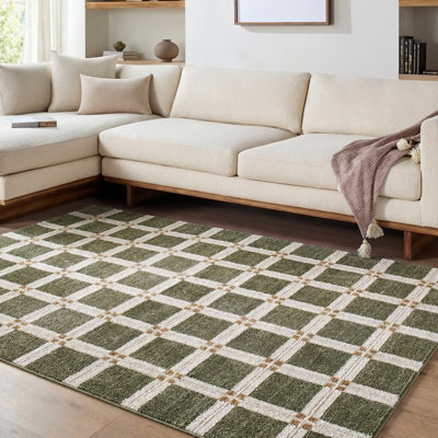 Livabliss La Luna-Modern Green Off-White Grey Brown Graphic Living Dining Bedroom Rug 200 X 275 Cm Easy Care, Non Shedding - image 1