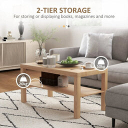 Coffee Table With Storage Shelf, Rectangular Centre Table, Natural - thumbnail 6