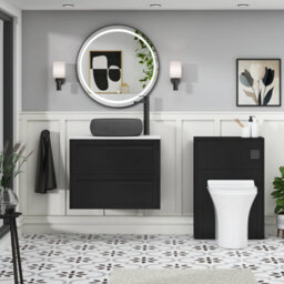 Royal Bathrooms Royal Bathroom Elmore 700mm Nocturne Black Wall Mounted Bathroom Vanity Unit 2 Drawer Plain White Worktop With Milan Black Basin - thumbnail 5