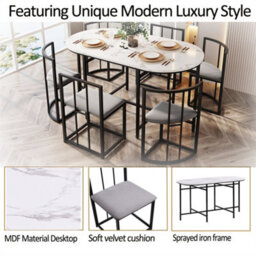 Abrihome Six-Chair Dining Table Set, Dining Room Table And Chair Set, Modern Dining Table Combination, Black - thumbnail 7