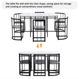 Abrihome Six-Chair Dining Table Set, Dining Room Table And Chair Set, Modern Dining Table Combination, Black - thumbnail 6