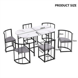 Abrihome Six-Chair Dining Table Set, Dining Room Table And Chair Set, Modern Dining Table Combination, Black - thumbnail 3