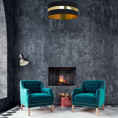 Milagro Palmira Ceiling Lamp Black/gold 1Xe27 Hand Made Designer Lamp Crafted From Matt Black Fabric With Luxurious Gold Detail - image 1