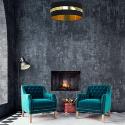 Milagro Palmira Ceiling Lamp Black/gold 1Xe27 Hand Made Designer Lamp Crafted From Matt Black Fabric With Luxurious Gold Detail