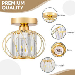 Giggi Gold Modern Crystal Ceiling Light, E27 Semi-Flush - thumbnail 2