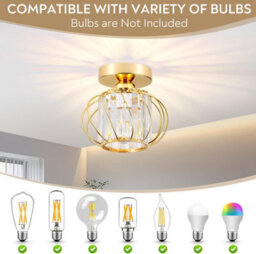 Giggi Gold Modern Crystal Ceiling Light, E27 Semi-Flush - thumbnail 3