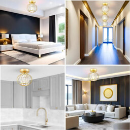 Giggi Gold Modern Crystal Ceiling Light, E27 Semi-Flush - thumbnail 6