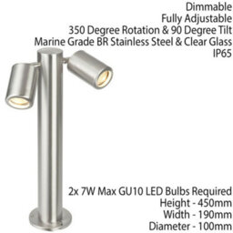 450mm Ip65 Twin Outdoor Lamp Post Bollard Light Tilting Gu10 Marine Grade Steel - thumbnail 2