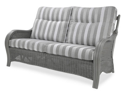 Desser Turin Grey 3 Seater Conservatory Sofa Real Cane Natural Rattan Indoor Sofa With Uk Sewn Cushions In Duke Grey Stripe Fabric - image 1