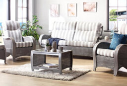 Desser Turin Grey 3 Seater Conservatory Sofa Real Cane Natural Rattan Indoor Sofa With Uk Sewn Cushions In Duke Grey Stripe Fabric - thumbnail 4