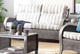 Desser Turin Grey 3 Seater Conservatory Sofa Real Cane Natural Rattan Indoor Sofa With Uk Sewn Cushions In Duke Grey Stripe Fabric - thumbnail 3