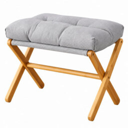 Grey Padded Foldable Bamboo Footstool - Compact Rest Seat & Pouffe (54X34X42Cm) - thumbnail 1