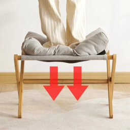 Grey Padded Foldable Bamboo Footstool - Compact Rest Seat & Pouffe (54X34X42Cm) - thumbnail 3