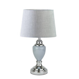 Lighting Supermarket Malham Grey Ceramic Table Lamp With Matching Drum Shade - Modern Grey & Silver - thumbnail 1