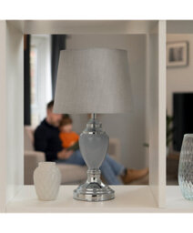 Lighting Supermarket Malham Grey Ceramic Table Lamp With Matching Drum Shade - Modern Grey & Silver - thumbnail 5