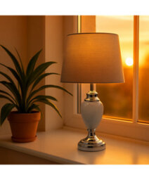 Lighting Supermarket Malham Grey Ceramic Table Lamp With Matching Drum Shade - Modern Grey & Silver - thumbnail 6