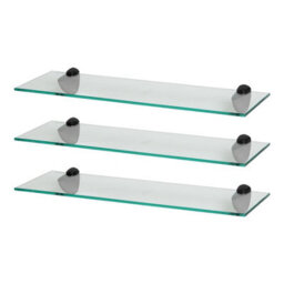 Harbour Housewares 3X Floating Glass Shelves - 60Cm - Black Brackets - Bathroom Shower Storage Vanity Display Unit Shelf - thumbnail 1