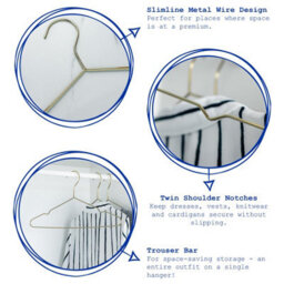 Harbour Housewares 10X Metal Coat Hangers - Gold Wire Clothes Hangers With Round Trouser Bar And Non Slip Shoulder Notches - thumbnail 2