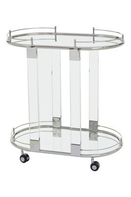 Orsina Oval Mirrored Drinks Trolley With Chrome Metallic Frame, Two Tier Mirrored Glass Cocktail Cart On Castors - image 1