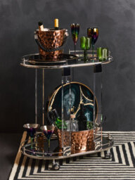 Orsina Oval Mirrored Drinks Trolley With Chrome Metallic Frame, Two Tier Mirrored Glass Cocktail Cart On Castors - thumbnail 4