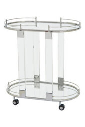 Orsina Oval Mirrored Drinks Trolley With Chrome Metallic Frame, Two Tier Mirrored Glass Cocktail Cart On Castors - thumbnail 5