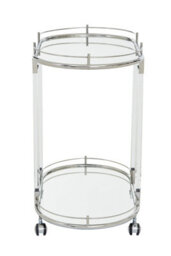 Orsina Oval Mirrored Drinks Trolley With Chrome Metallic Frame, Two Tier Mirrored Glass Cocktail Cart On Castors - thumbnail 2
