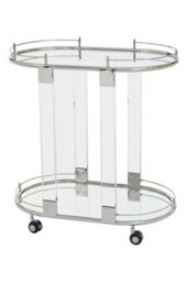 Orsina Oval Mirrored Drinks Trolley With Chrome Metallic Frame, Two Tier Mirrored Glass Cocktail Cart On Castors