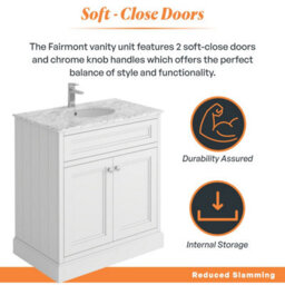 Plum&clay Fairmont Traditional White Square Floor Standing Bathroom Vanity Unit With Ceramic Basin & Marble Top (W)800mm - thumbnail 3