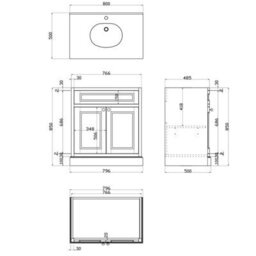 Plum&clay Fairmont Traditional White Square Floor Standing Bathroom Vanity Unit With Ceramic Basin & Marble Top (W)800mm - thumbnail 6