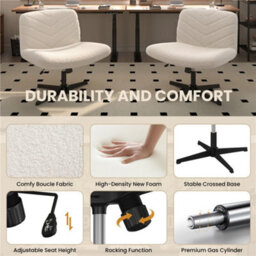 Yaheetech Boucle Swivel Desk Chair For Home Office - Ivory - thumbnail 7
