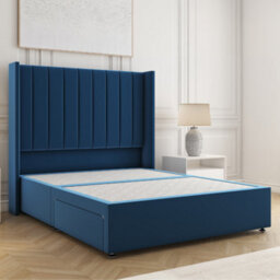 Bsspoke Hannah Divan Bed Set Blue Plush Velvet With 54Inch Headboard & No Drawers No Mattress In Single Double King 4Ft 6Ft