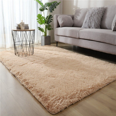 Fluffy Soft Carpet Large Rug Anti-Slip Bedroom Living Room Floor Mats Pure Camel 80X160Cm - image 1