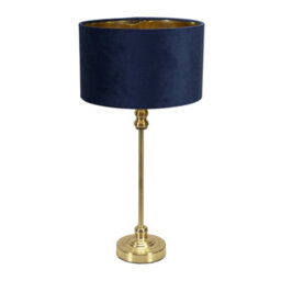 Valuelights Maggie Gold Candlestick Table Lamp With Navy Blue Velvet With Gold Inner Lamp Shade And Led Bulb - thumbnail 2