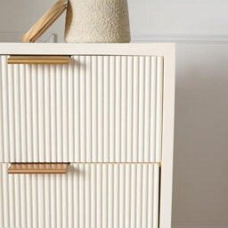 OHS Ribbed Bedside Table Modern Bedroom 4 Draw Office Nightstand, Cream - thumbnail 3