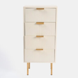 OHS Ribbed Bedside Table Modern Bedroom 4 Draw Office Nightstand, Cream - thumbnail 4