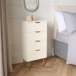 OHS Ribbed Bedside Table Modern Bedroom 4 Draw Office Nightstand, Cream - thumbnail 2