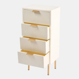 OHS Ribbed Bedside Table Modern Bedroom 4 Draw Office Nightstand, Cream - thumbnail 5