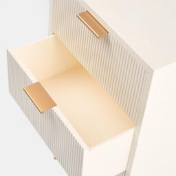 OHS Ribbed Bedside Table Modern Bedroom 4 Draw Office Nightstand, Cream - thumbnail 6
