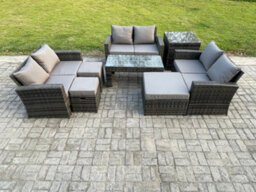 Fimous Outdoor U Shape Sofa Set Wicker Rattan Garden Furniture Set With Coffee Table Double Seat Sofa 3 Footstools - thumbnail 2