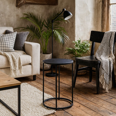 Wyld Haus El Paso Small Round Side Table Ash Black Top & Matt Black Steel Base - image 1
