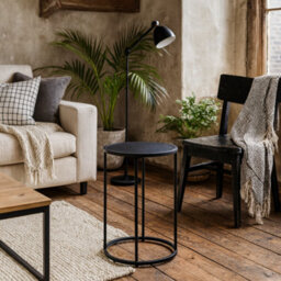 Wyld Haus El Paso Small Round Side Table Ash Black Top & Matt Black Steel Base