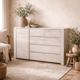 Wyld Haus Norwich Aged Effect Soft Grey Wood Veneer 1 Door 2+3 Drawer Chest Of Drawers 1187X400X765mm - thumbnail 1