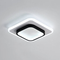 Pheashine White And Black Square Led Ceiling Light, 21W 24X24X5Cm Slim Flush Mount, 220V