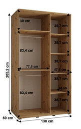 Arte Sapporo Ii Modern Oak Artisan Mirrored Sliding Door Wardrobe -  Space-Saving Storage Solution (H)2050mm (W)1300mm (D)600mm - thumbnail 5