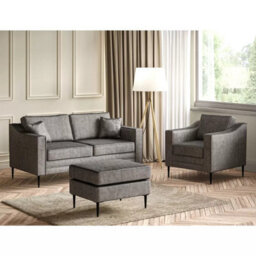 Aspen Grey Velvet Large 2 Seater Sofa With Foam Seat Cushion, Piped Detailing, Black Metal Stiletto Legs & Accent Pillows - thumbnail 6