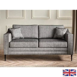 Aspen Grey Velvet Large 2 Seater Sofa With Foam Seat Cushion, Piped Detailing, Black Metal Stiletto Legs & Accent Pillows - thumbnail 1
