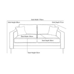 Aspen Grey Velvet Large 2 Seater Sofa With Foam Seat Cushion, Piped Detailing, Black Metal Stiletto Legs & Accent Pillows - thumbnail 2